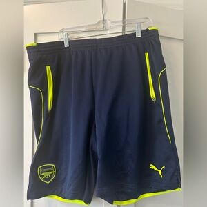 Puma Navy Athletic Shorts with Neon Yellow Trim